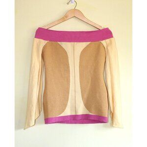 Elhoffer Design Women's Y2K top size Large Hippie Color Block Pink & Yellow USA